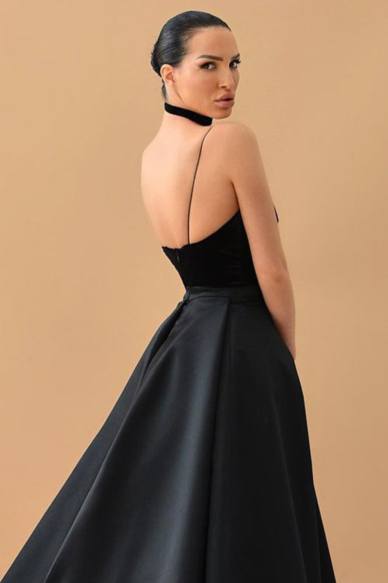 Evening Glamour Black Satin Backless Gown | Jewelclues
