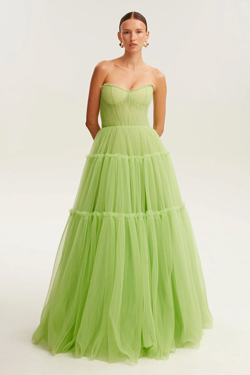 Evening Philosophy Tulle Maxi Dress | Jewelclues #color_lime green