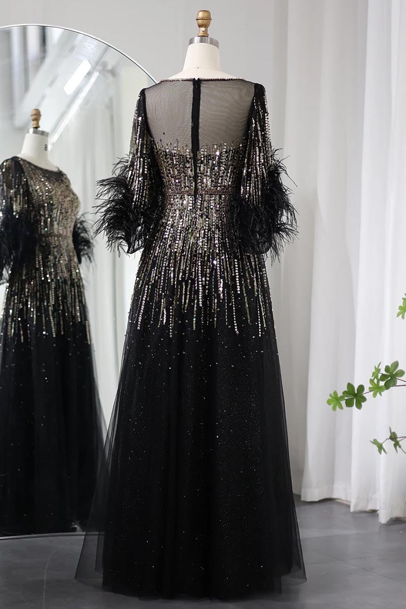 Evening Poem Sequin Feather Maxi Dress | Jewelclues #color_black