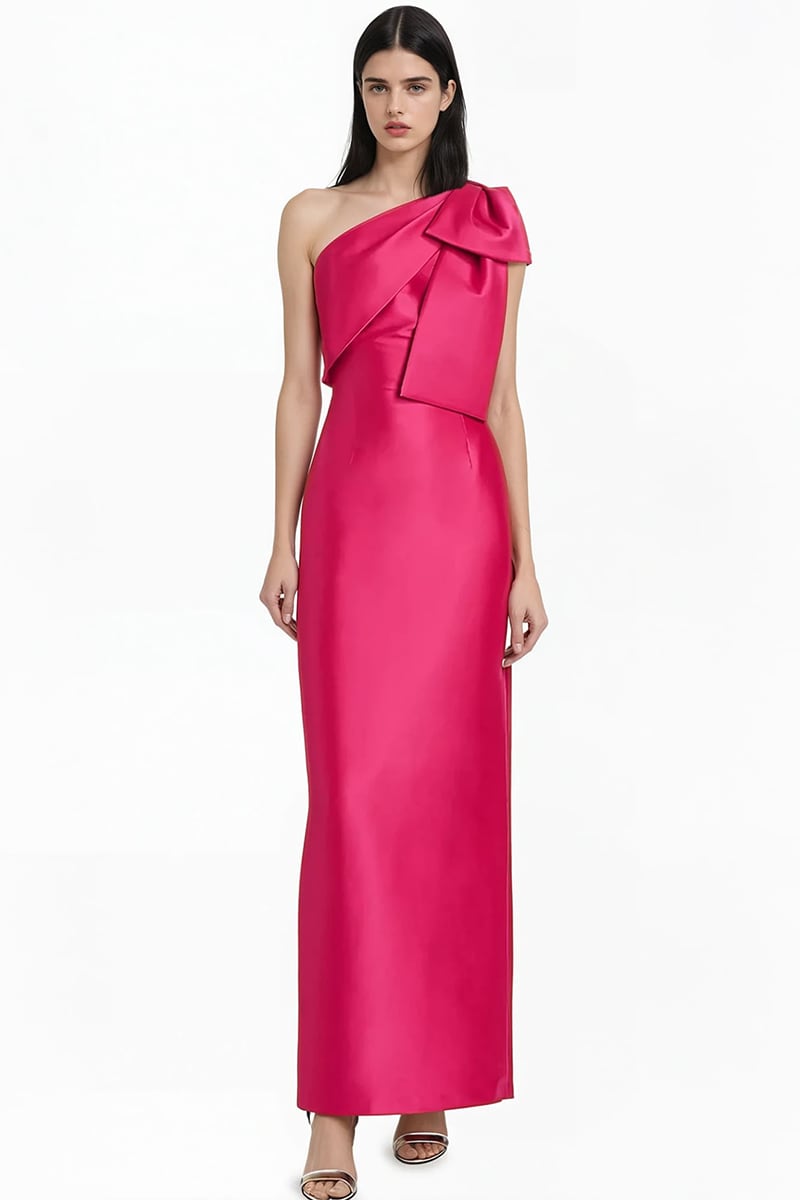 Evening Signature Satin One-Shoulder Maxi Dress | Jewelclues #color_hot pink