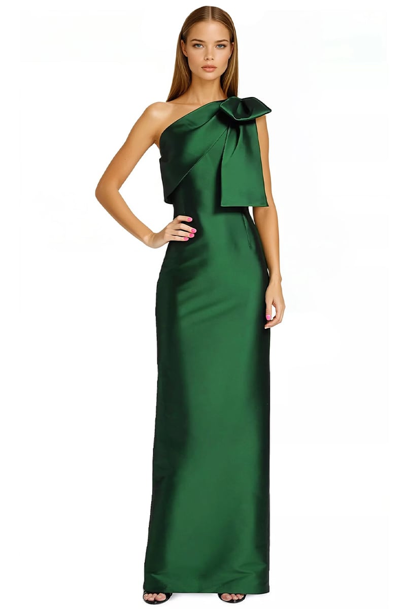 Evening Signature Satin One-Shoulder Maxi Dress | Jewelclues #color_green