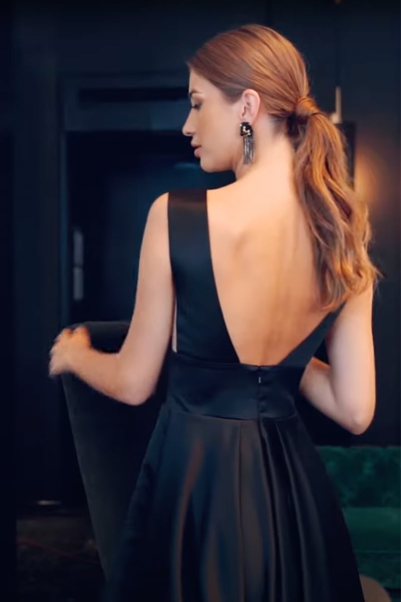 Evening Spotlight Satin Sleeveless Midi Dress | Jewelclues | #color_black