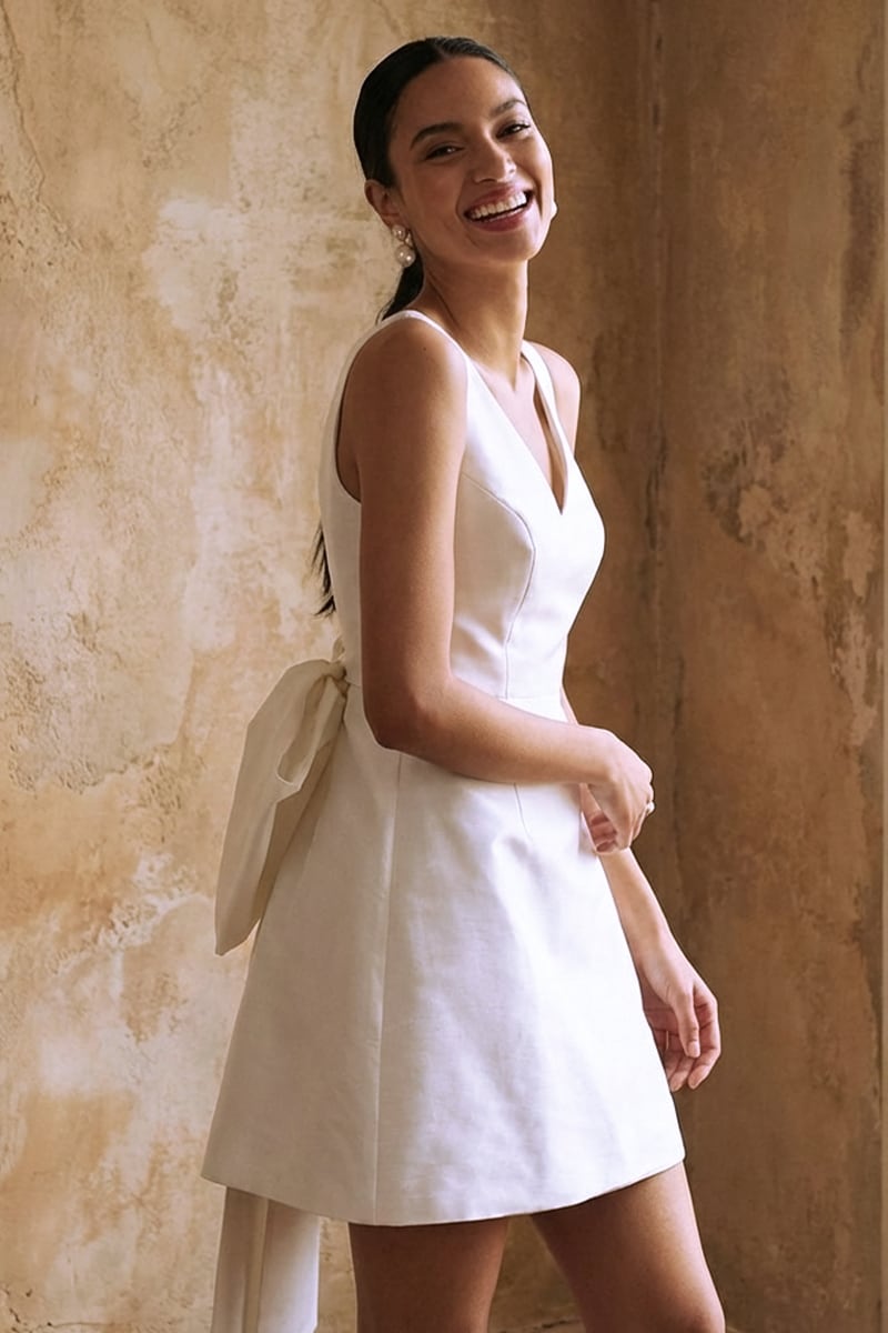 Everlasting Fantasy Satin Wedding Mini Dress | Jewelclues | #color_white