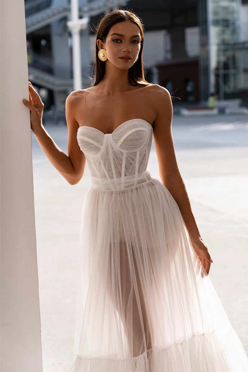 Everlasting Love Strapless A-Line Sheer Wedding Dress | Jewelclues