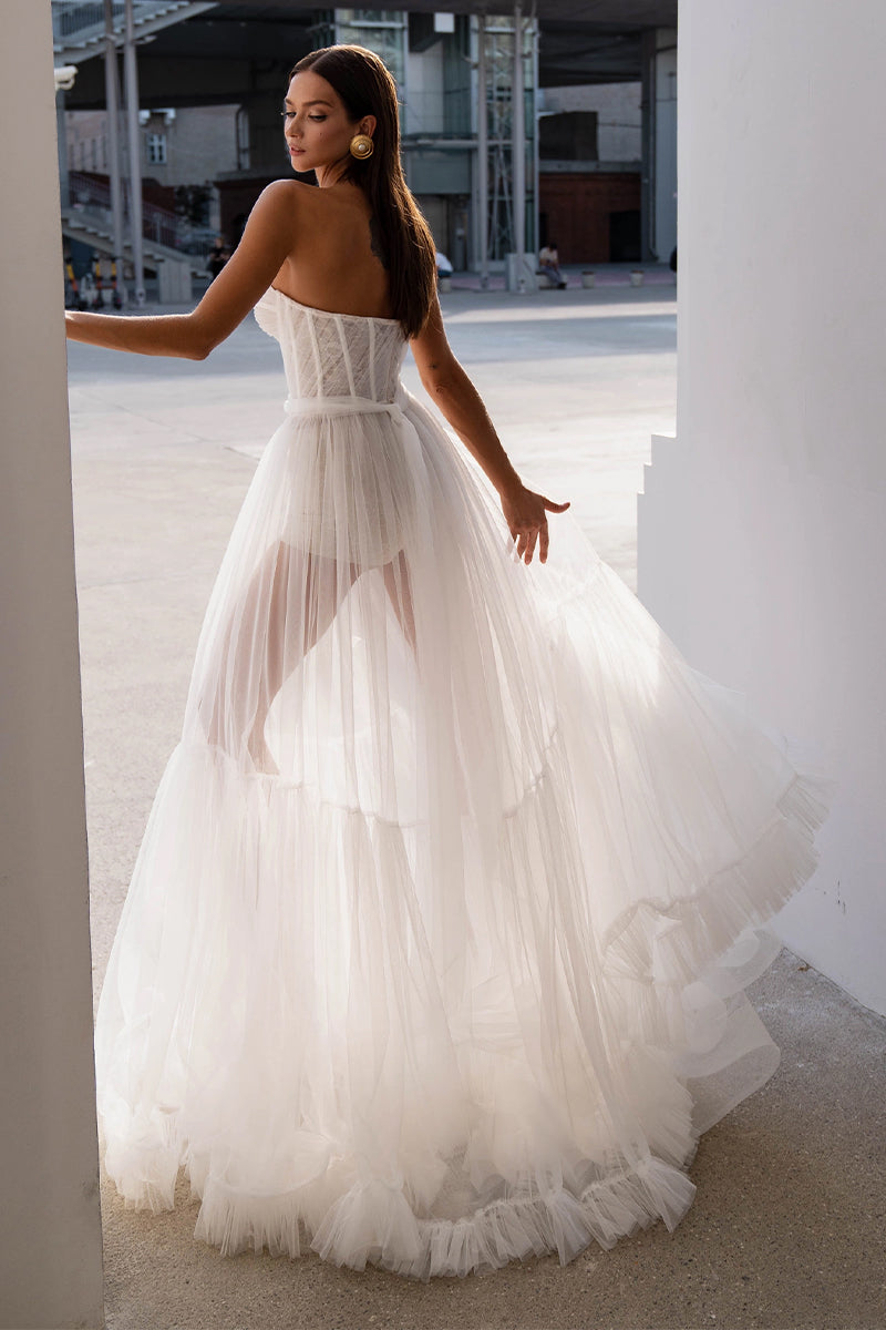 Everlasting Love Strapless A-Line Sheer Wedding Dress | Jewelclues