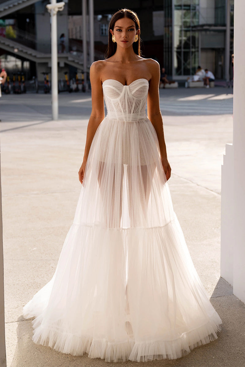 Everlasting Love Strapless A-Line Sheer Wedding Dress | Jewelclues