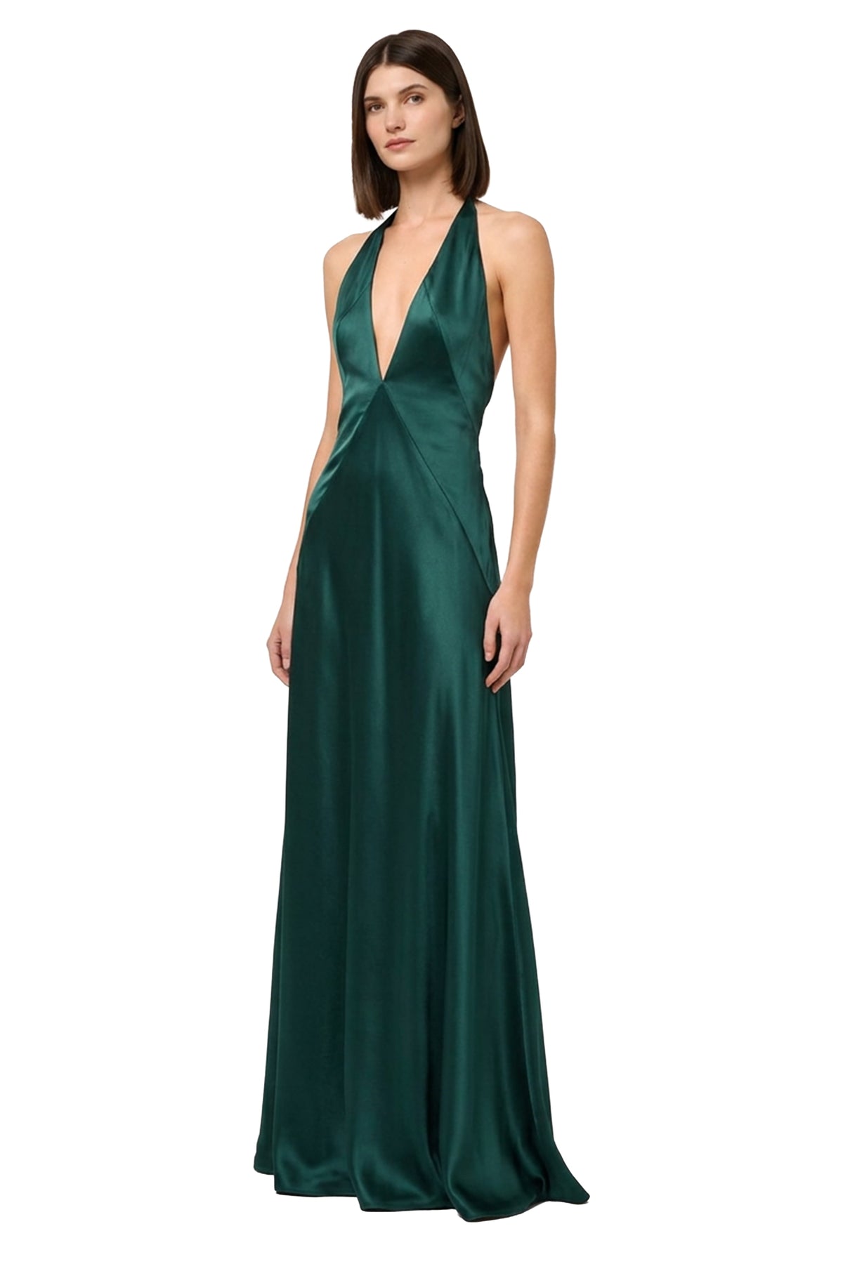 Evianna Backless Satin Maxi Dress | Jewelclues | #color_emerald green