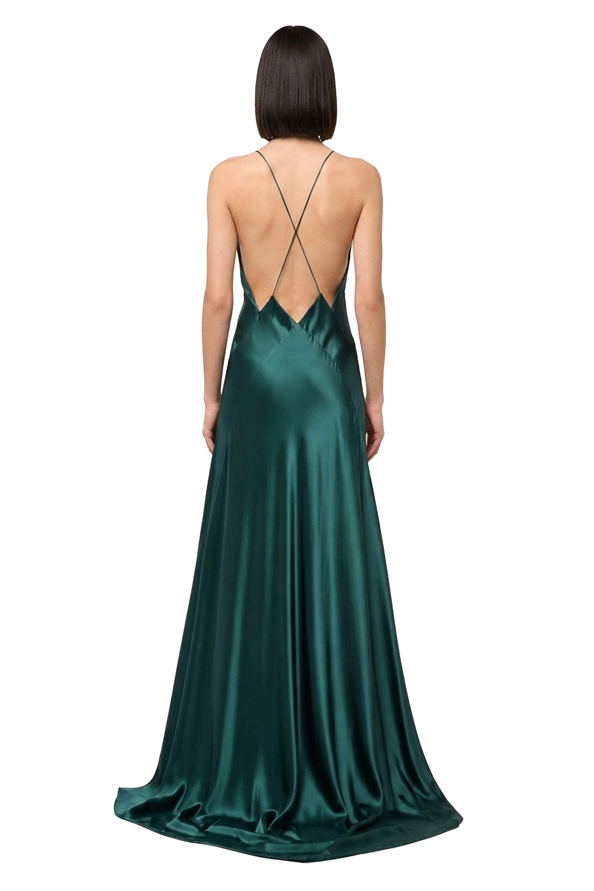 Evianna Backless Satin Maxi Dress | Jewelclues | #color_emerald green