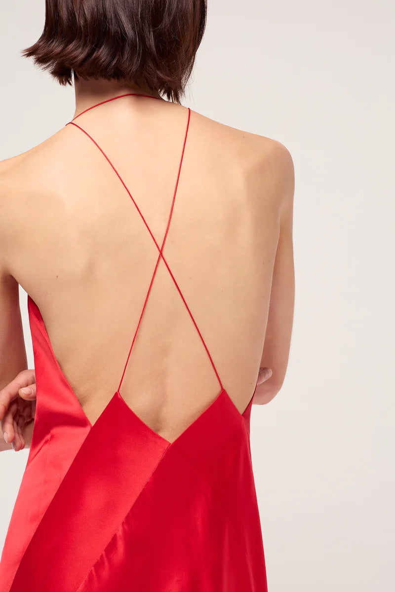 Evianna Backless Satin Maxi Dress | Jewelclues | #color_red