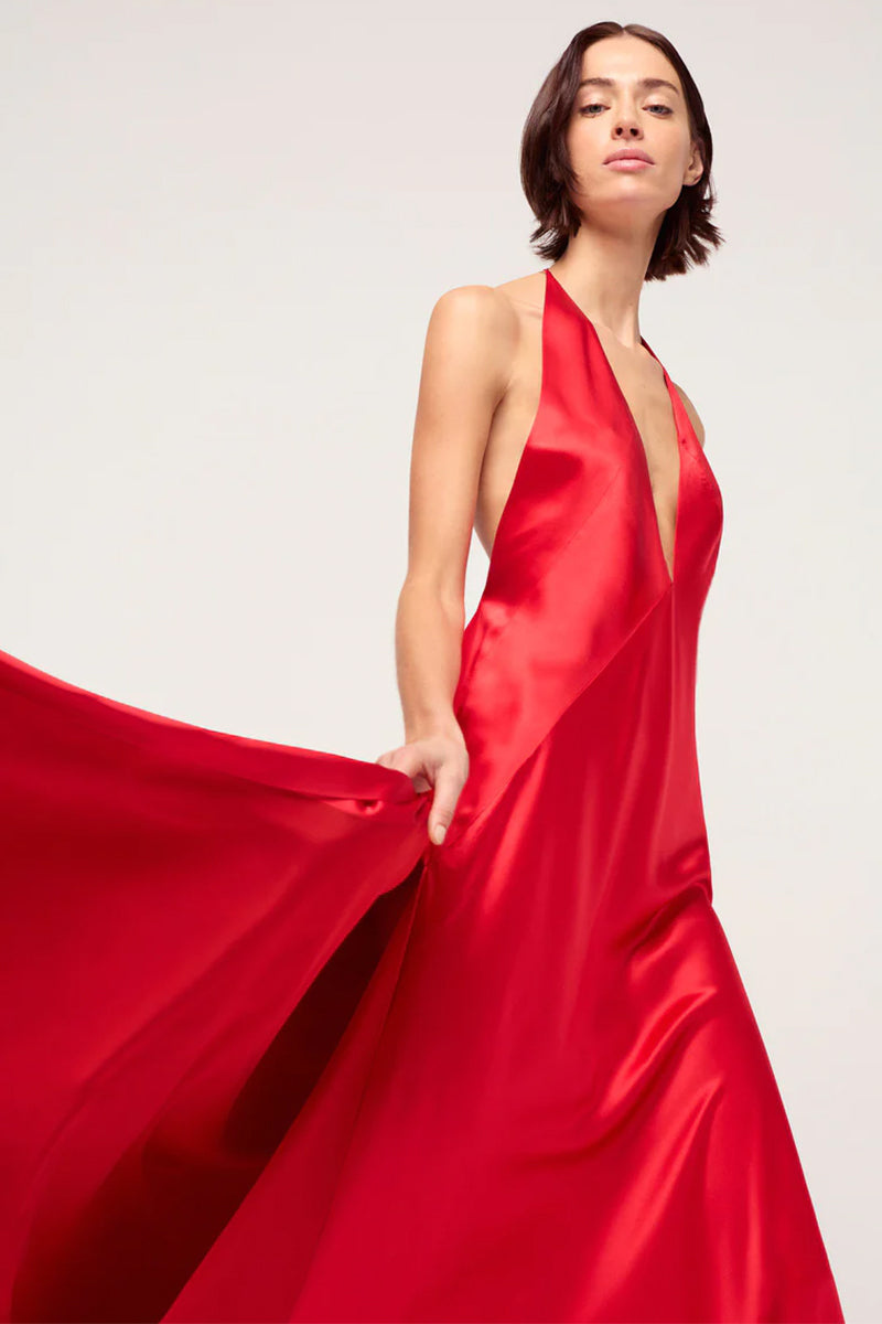 Evianna Backless Satin Maxi Dress | Jewelclues | #color_red