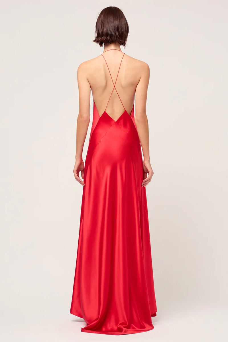 Evianna Backless Satin Maxi Dress | Jewelclues | #color_red
