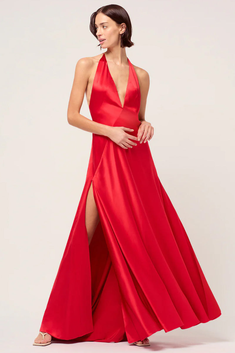 Evianna Backless Satin Maxi Dress | Jewelclues | #color_red