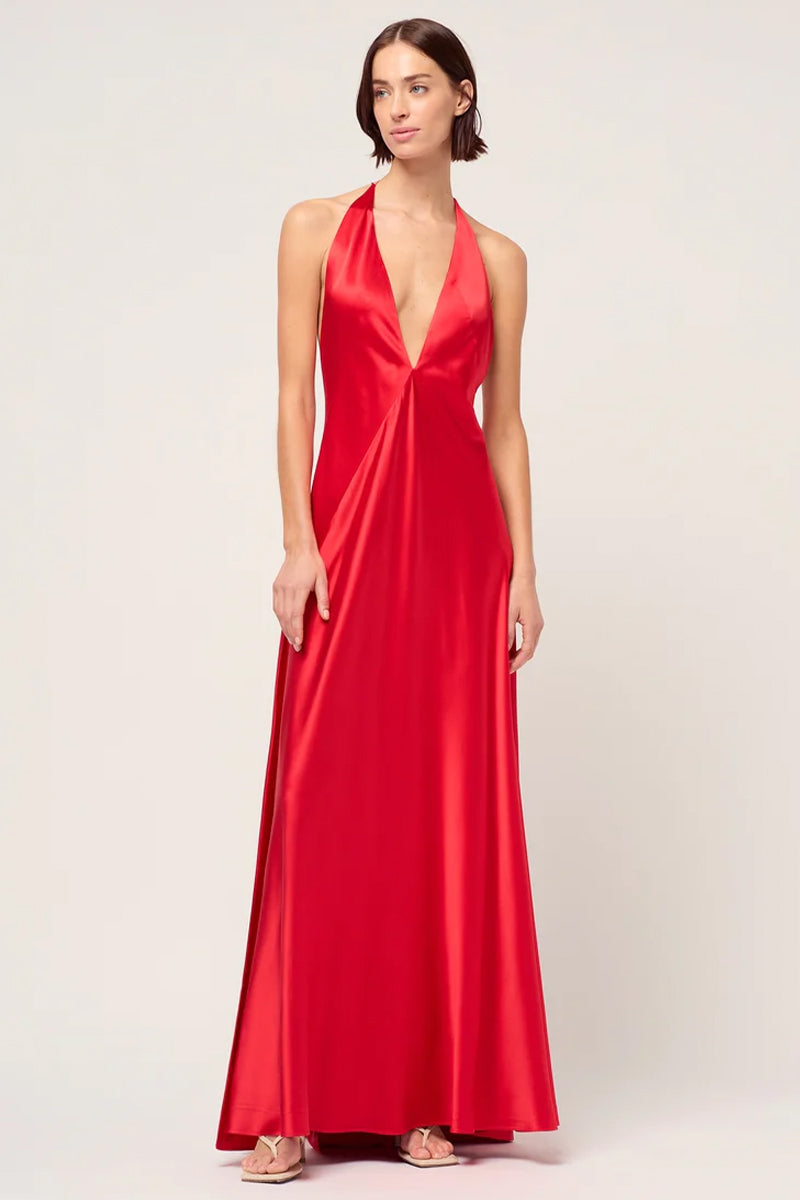 Evianna Backless Satin Maxi Dress | Jewelclues | #color_red