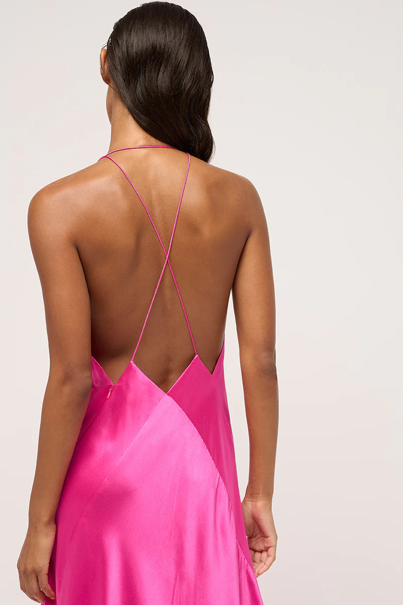Evianna Backless Satin Maxi Dress | Jewelclues | #color_fuchsia