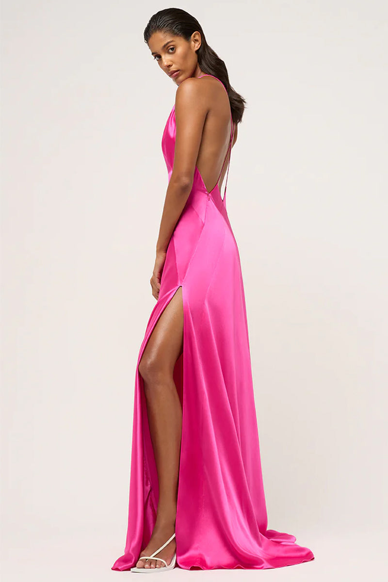 Evianna Backless Satin Maxi Dress | Jewelclues | #color_fuchsia