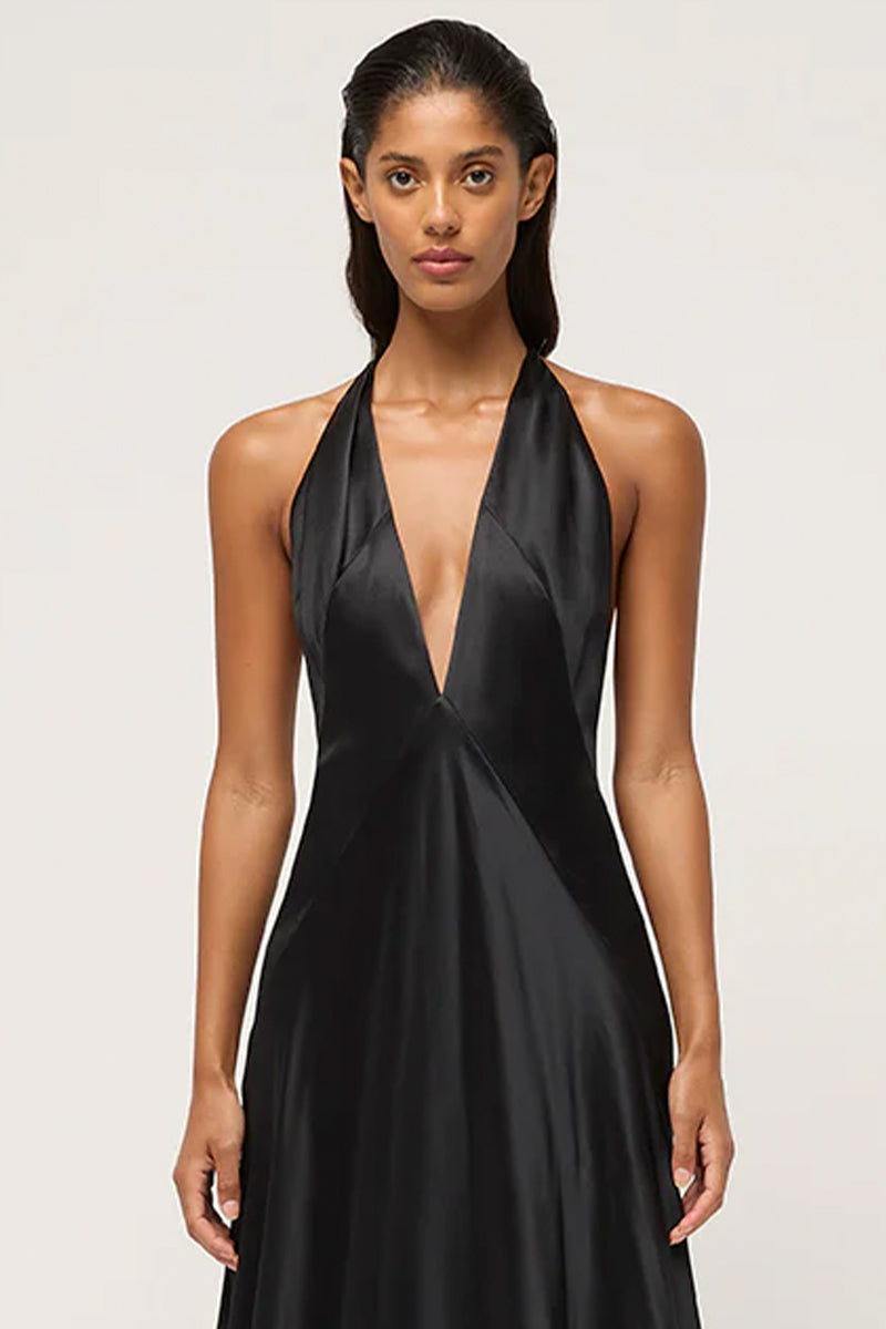 Color_Black | Evianna Backless Satin Maxi Dress | Jewelclues