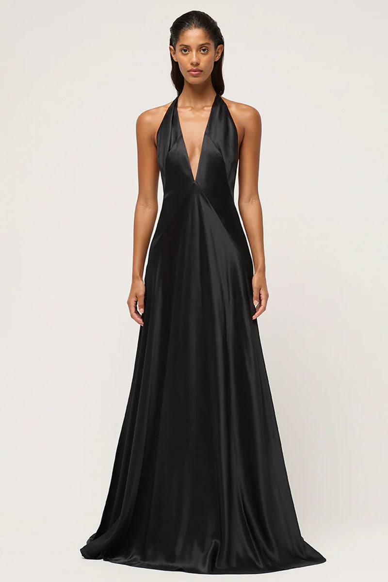 Evianna Backless Satin Maxi Dress | Jewelclues | #color_black