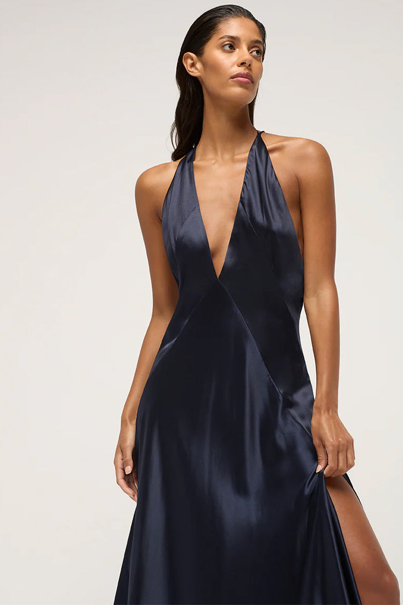 Evianna Backless Satin Maxi Dress | Jewelclues | #color_navy blue