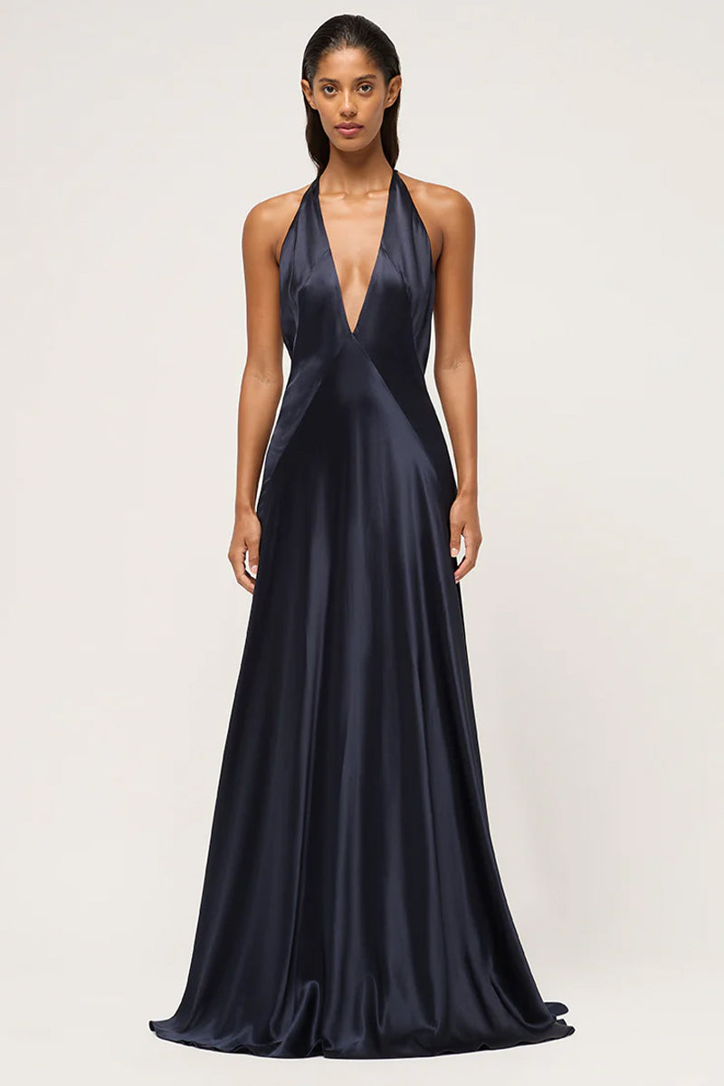 Color_Navy Blue | Evianna Backless Satin Maxi Dress | Jewelclues
