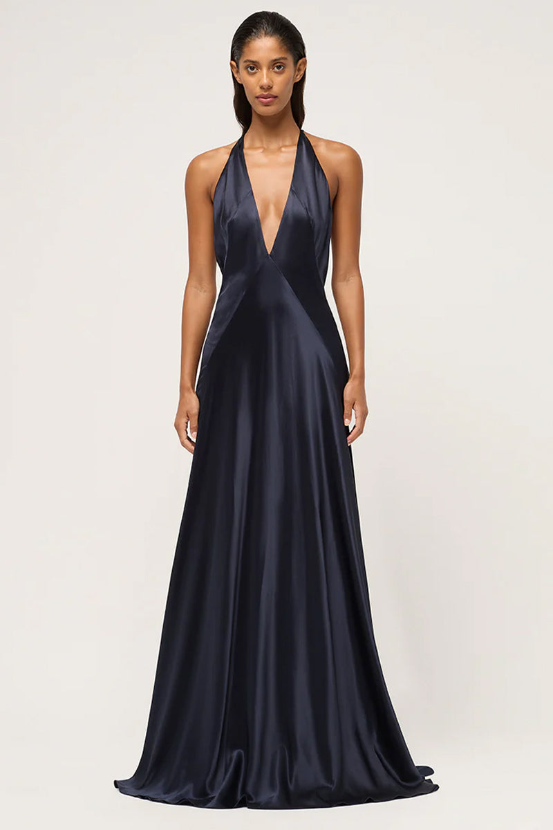 Evianna Backless Satin Maxi Dress | Jewelclues | #color_navy blue