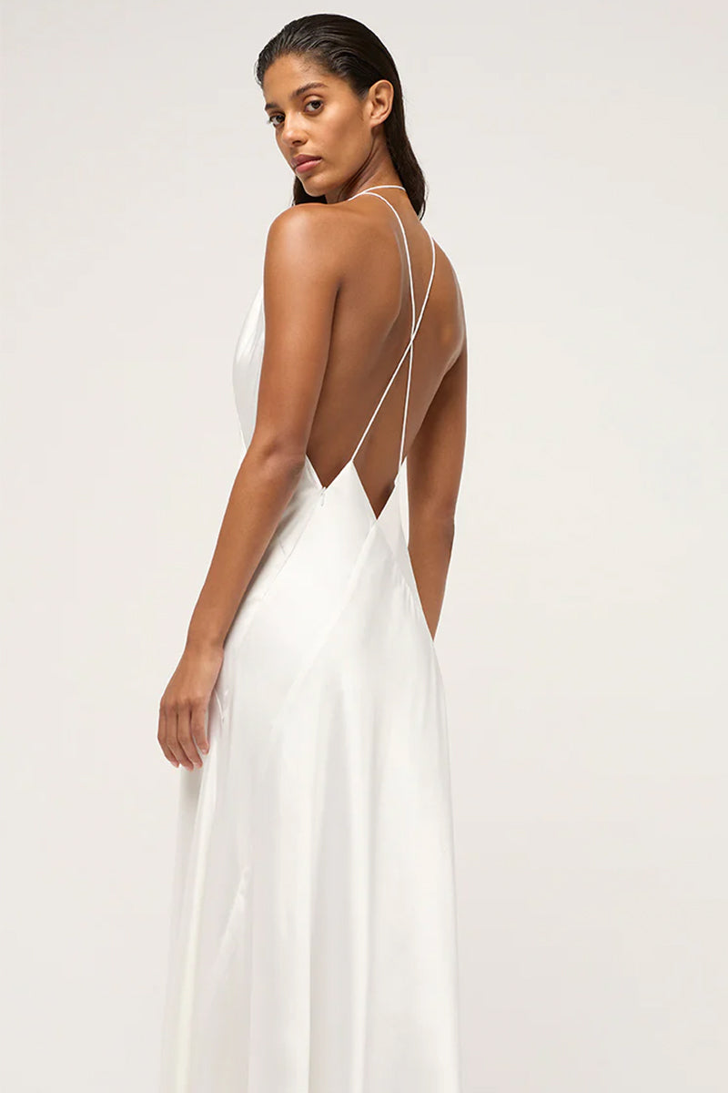 Evianna Backless Satin Maxi Dress | Jewelclues | #color_white