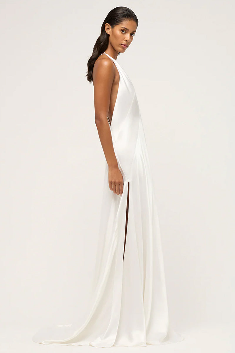 Evianna Backless Satin Maxi Dress | Jewelclues | #color_white