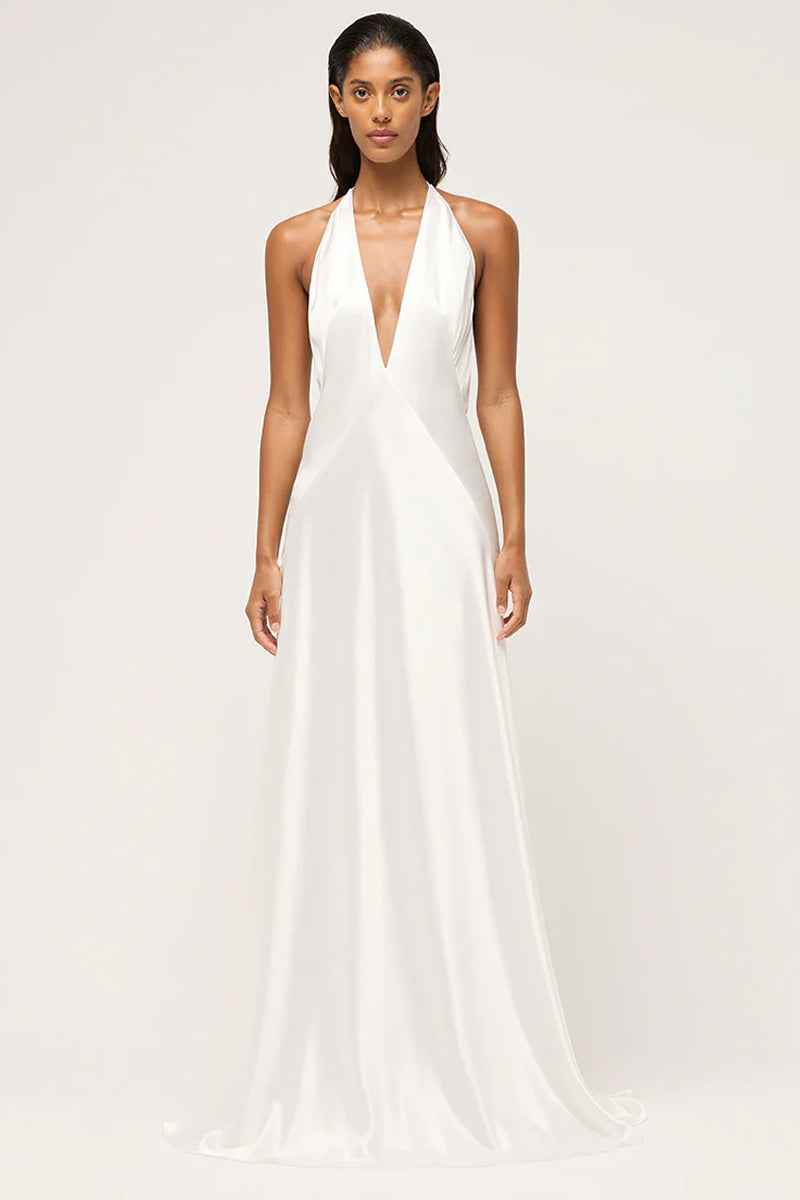 Evianna Backless Satin Maxi Dress | Jewelclues | #color_white