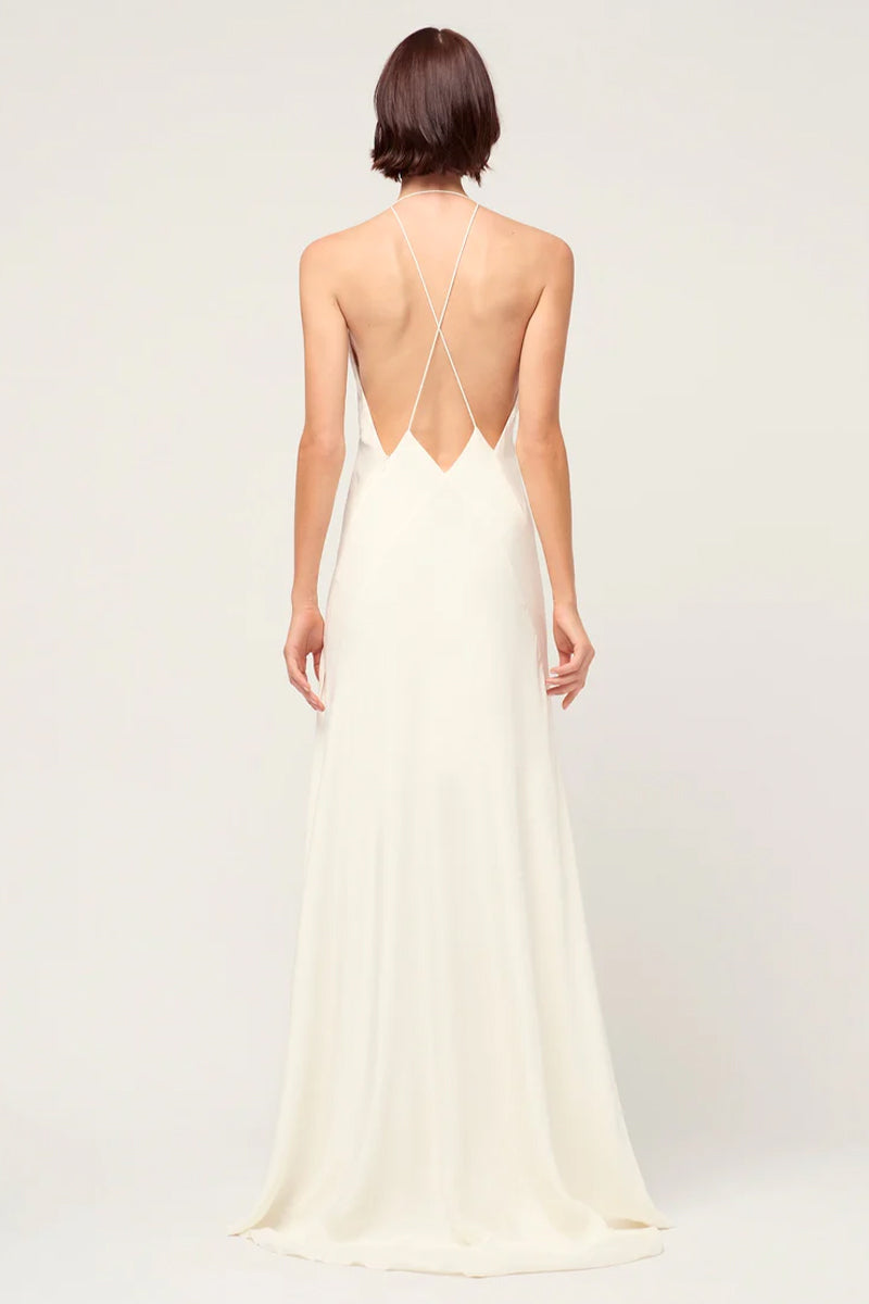 Evianna Backless Satin Maxi Dress | Jewelclues | #color_ivory