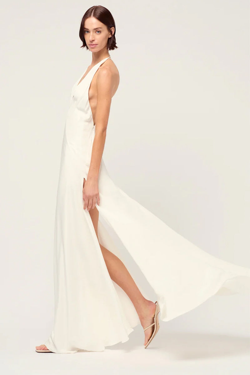 Evianna Backless Satin Maxi Dress | Jewelclues | #color_ivory
