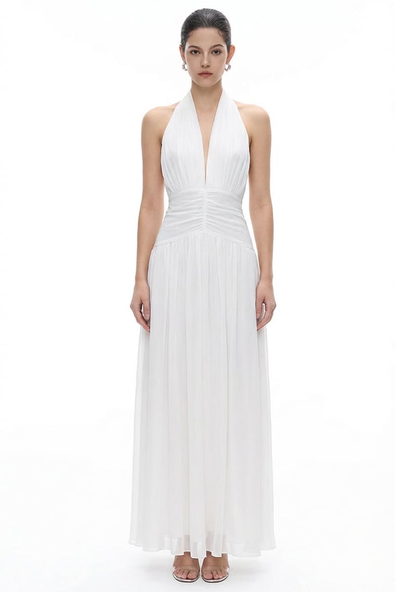 Evianna Off White Silk Chiffon Gown | JewelClues