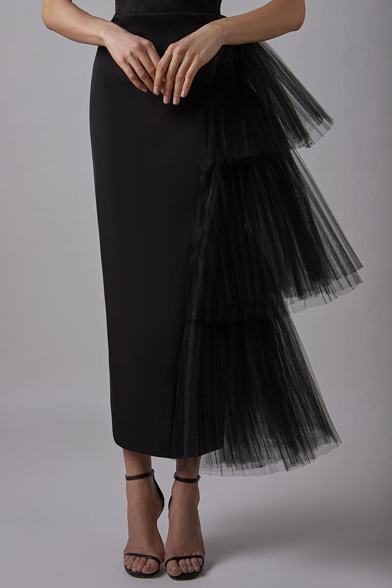 Fae Crepe Strapless Bustier Midi Dress | JewelClues #color_black