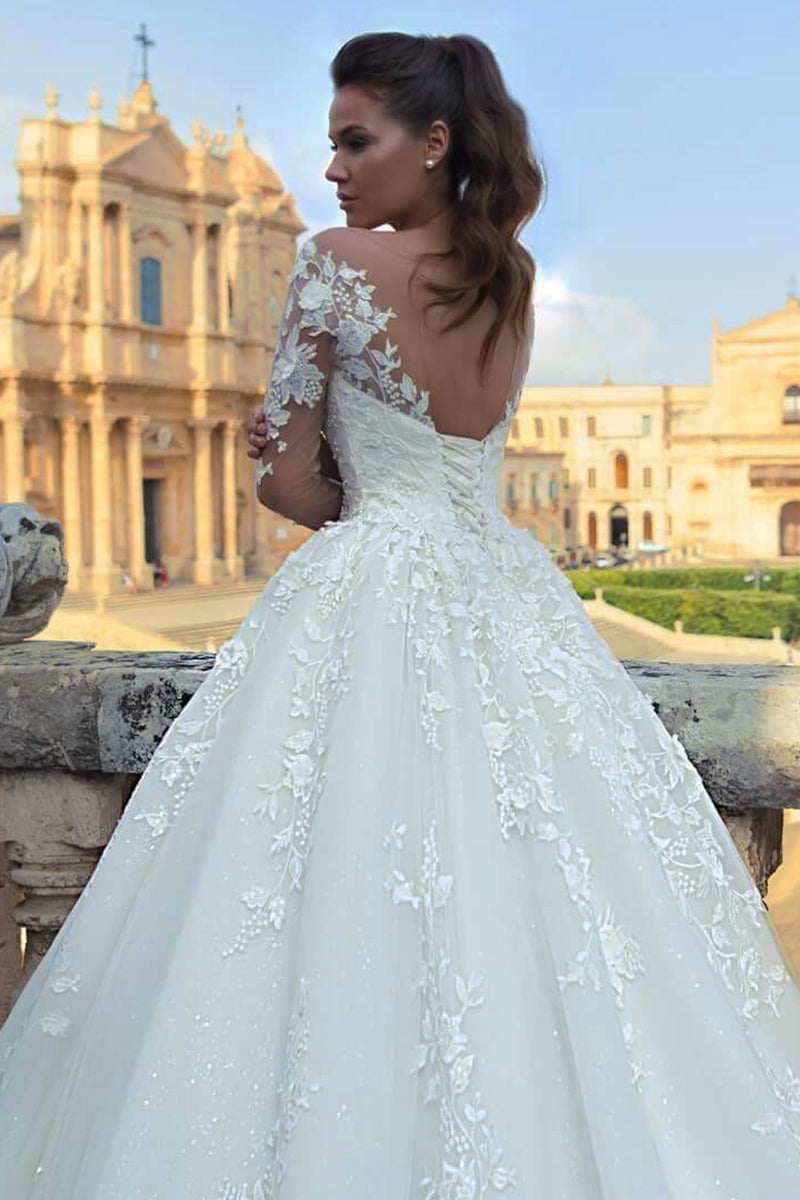 Fairytale Romance Lace Applique A-line Wedding Dress | Jewelclues | #color_ivory