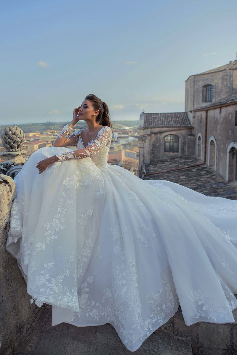 Fairytale Romance Lace Applique A-line Wedding Dress | Jewelclues | #color_ivory