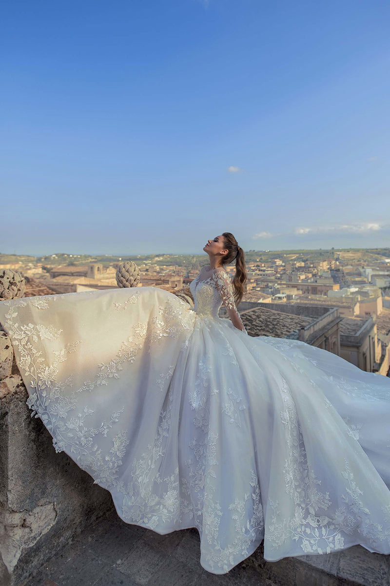 Color_Ivory | Fairytale Romance Lace Applique A-line Wedding Dress | Jewelclues
