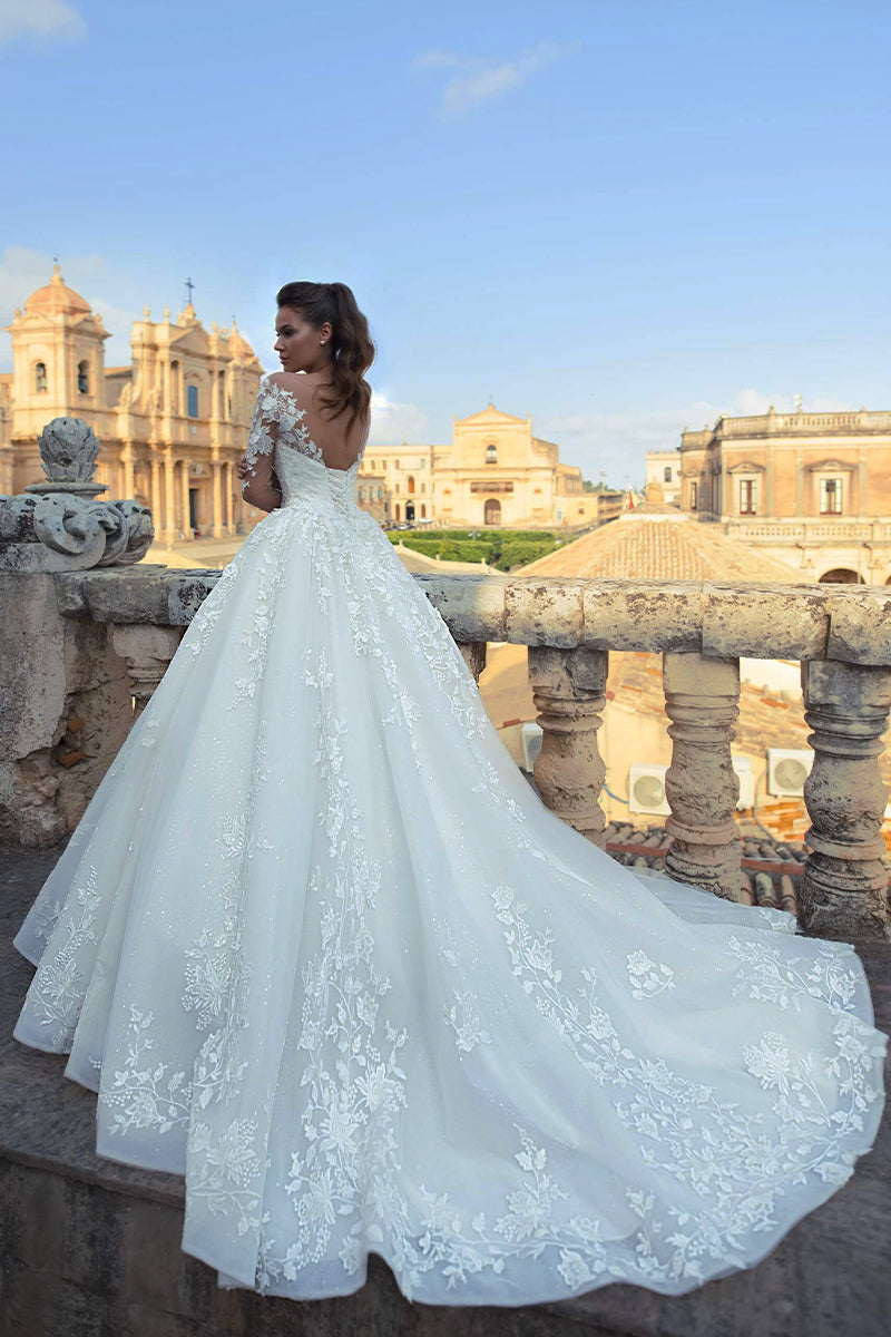 Fairytale Romance Lace Applique A-line Wedding Dress | Jewelclues | #color_ivory