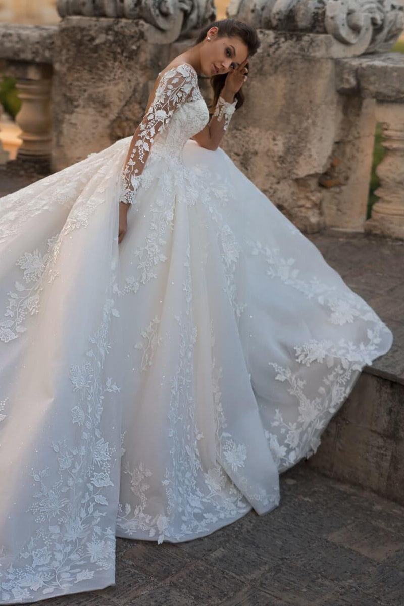Fairytale Romance Lace Applique A-line Wedding Dress | Jewelclues | #color_ivory
