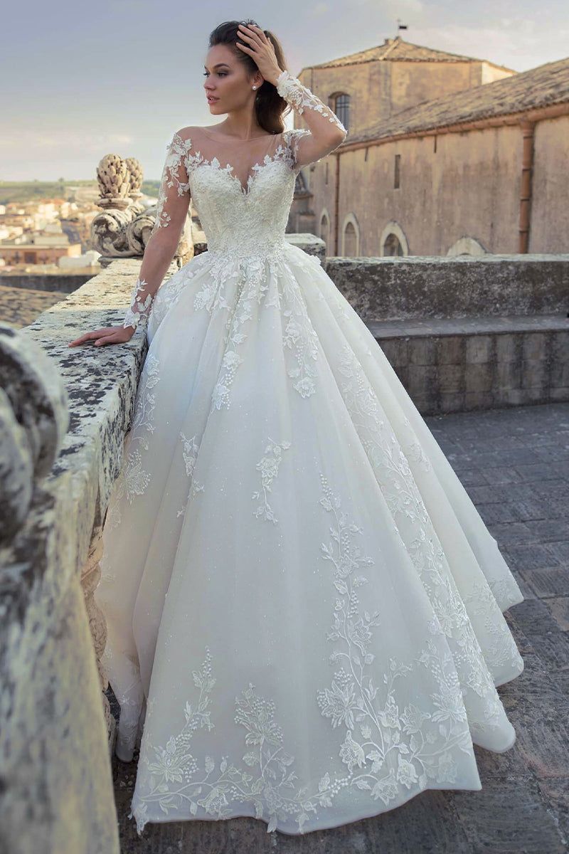 Fairytale Romance Lace Applique A-line Wedding Dress | Jewelclues | #color_ivory