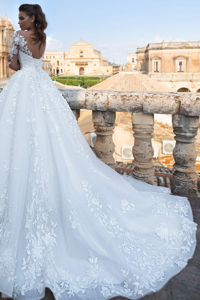 Fairytale Romance Lace Applique A-line Wedding Dress | Jewelclues | #color_white
