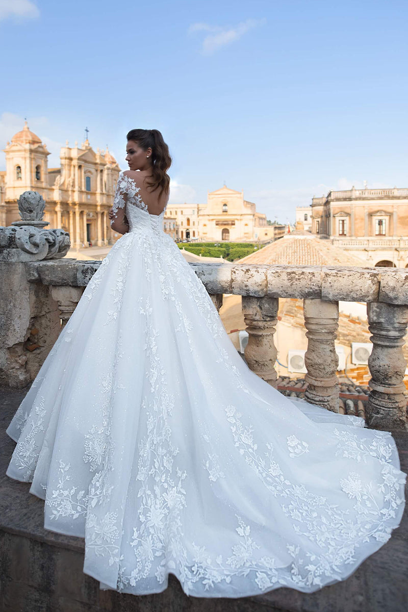 Fairytale Romance Lace Applique A-line Wedding Dress | Jewelclues | #color_white