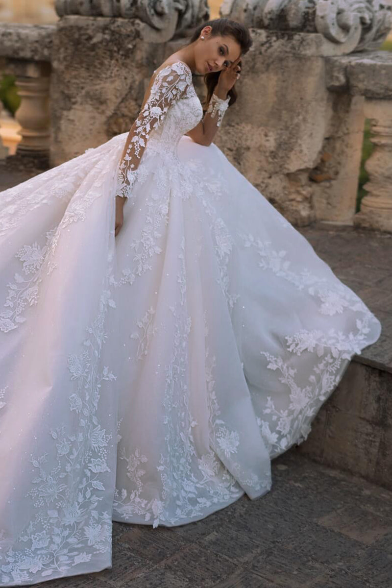 Fairytale Romance Lace Applique A-line Wedding Dress | Jewelclues | #color_white