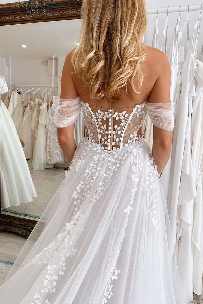 Fairytale Romance Off-the-Shoulder Wedding Dress | Jewelclues #color_white