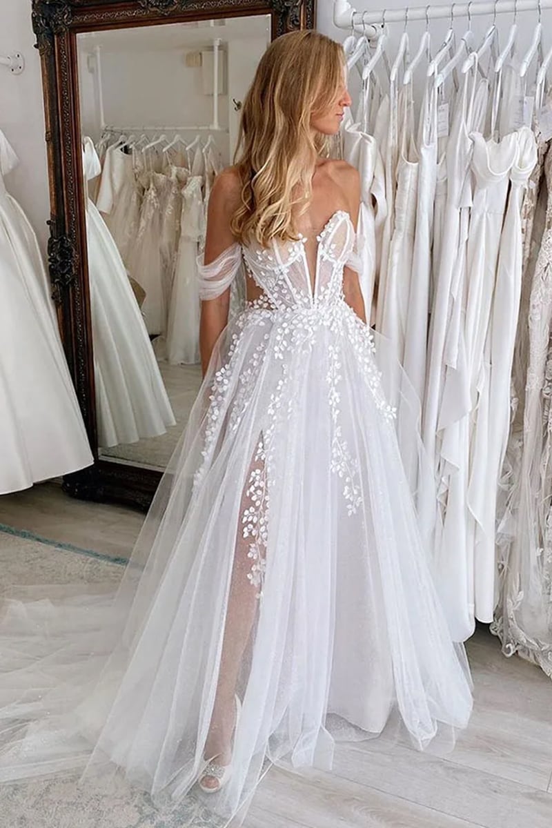 Fairytale Romance Off-the-Shoulder Wedding Dress | Jewelclues #color_white