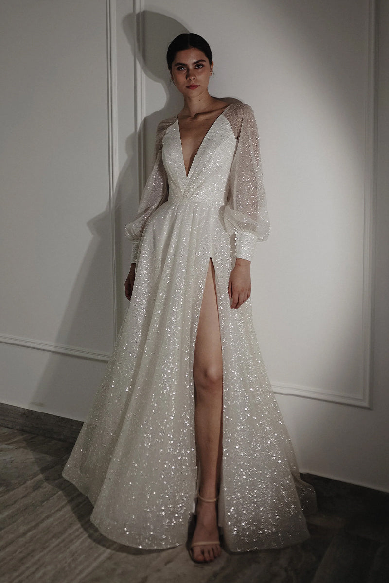 Farrah Sparkly Long Sleeve Maxi Dress | Jewelclues