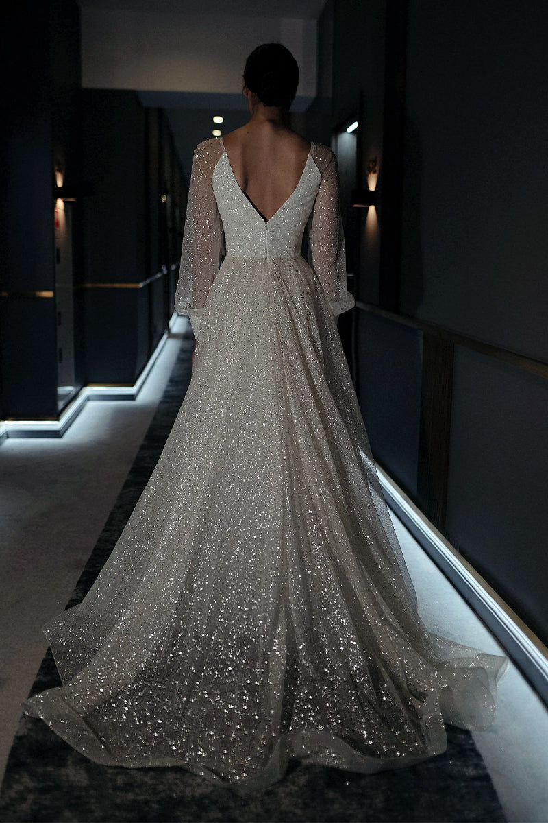 Farrah Sparkly Long Sleeve Maxi Dress | Jewelclues