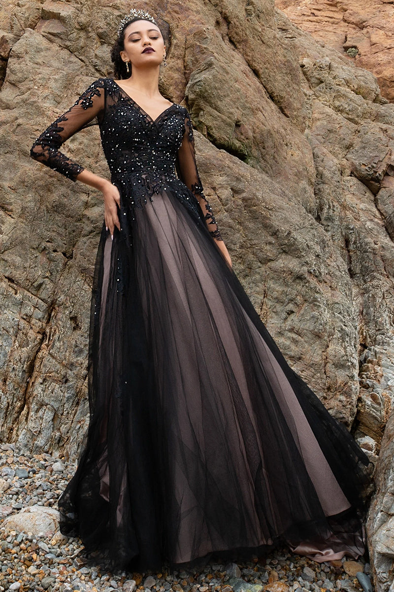 Feel the Romance V-neck Long Sleeve Gown | Jewelclues