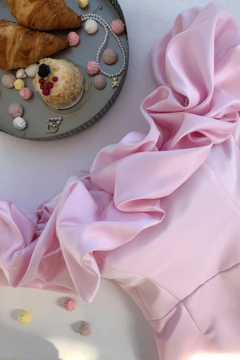 Fleurette Satin Ruffle Strapless Mini Dress | Jewelclues #color_pink
