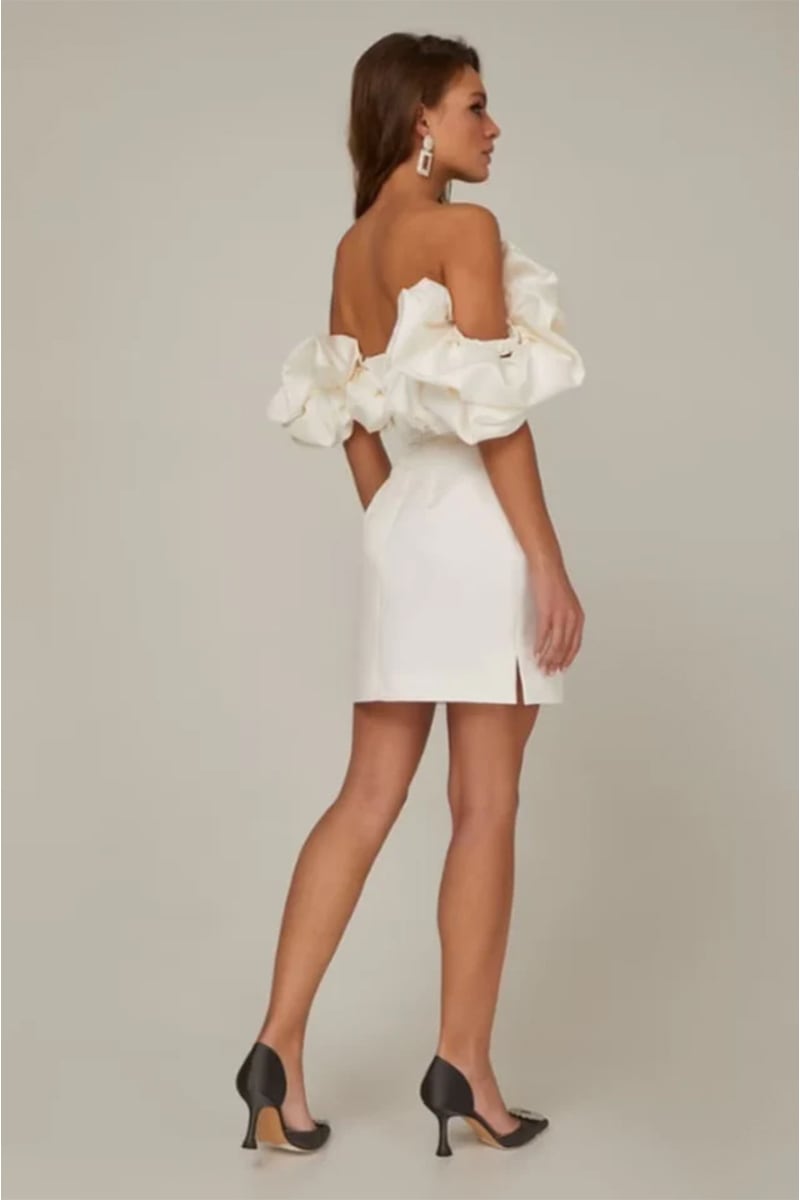 Fleurette Satin Ruffle Strapless Mini Dress | Jewelclues #color_white