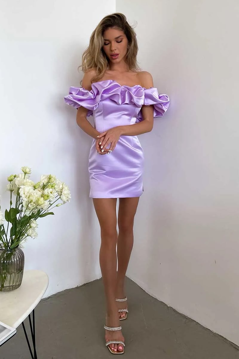 Fleurette Satin Ruffle Strapless Mini Dress | Jewelclues #color_lavender