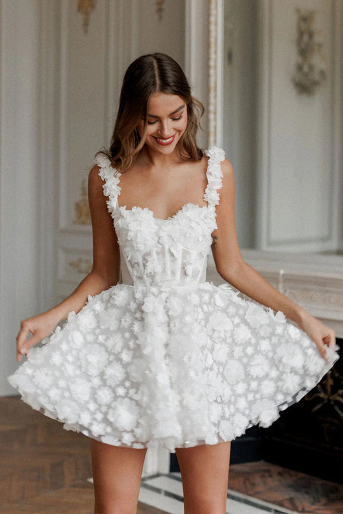 JD5456- 3D APPLIQUE FLORAL A LINE MINI DRESS
