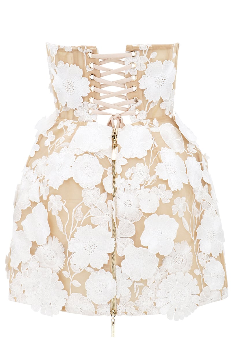 Florence Floral-Appliqué Strapless Tulle Mini Dress | JewelClues